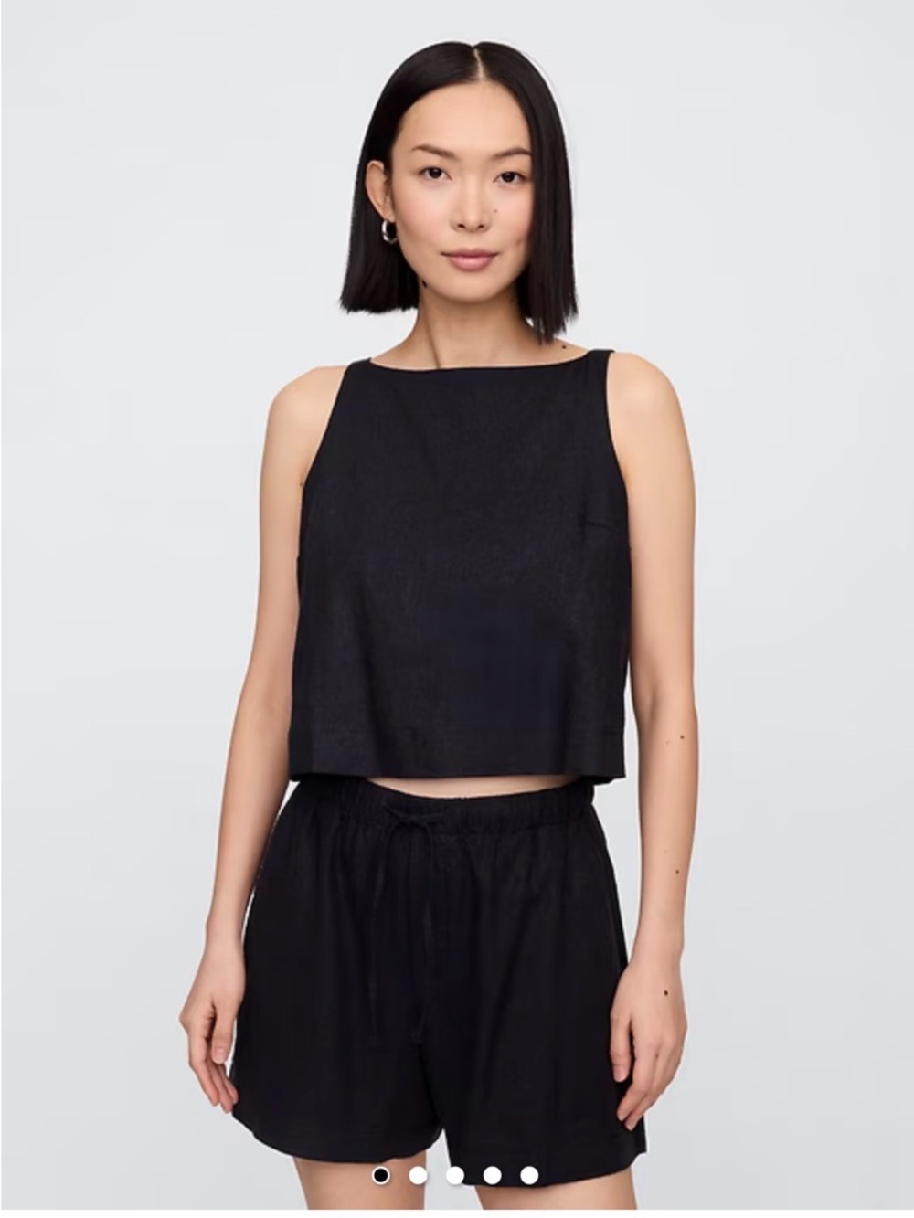 GAP Linen Blend Apron Top Black Large Square Neck Cropped Tank Top - Picture 2 of 4